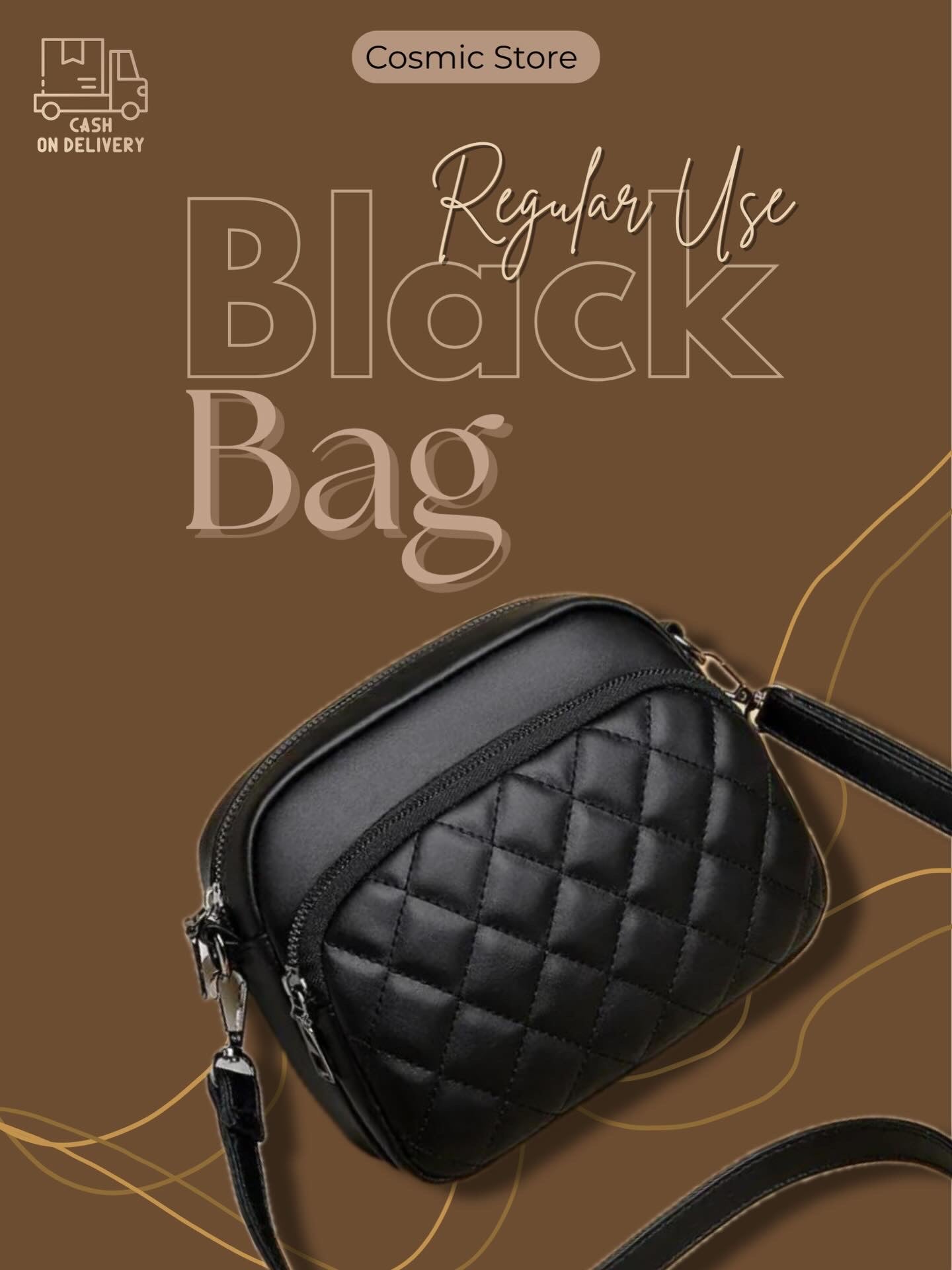 Diamond Textured Black Bag | For Daily Use